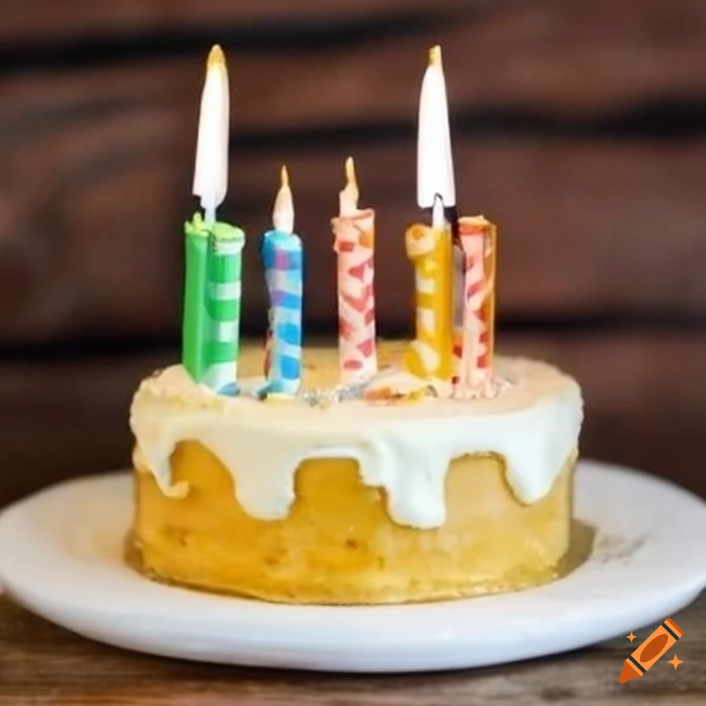 Tiny birthday cake on a miniature table in a diorama