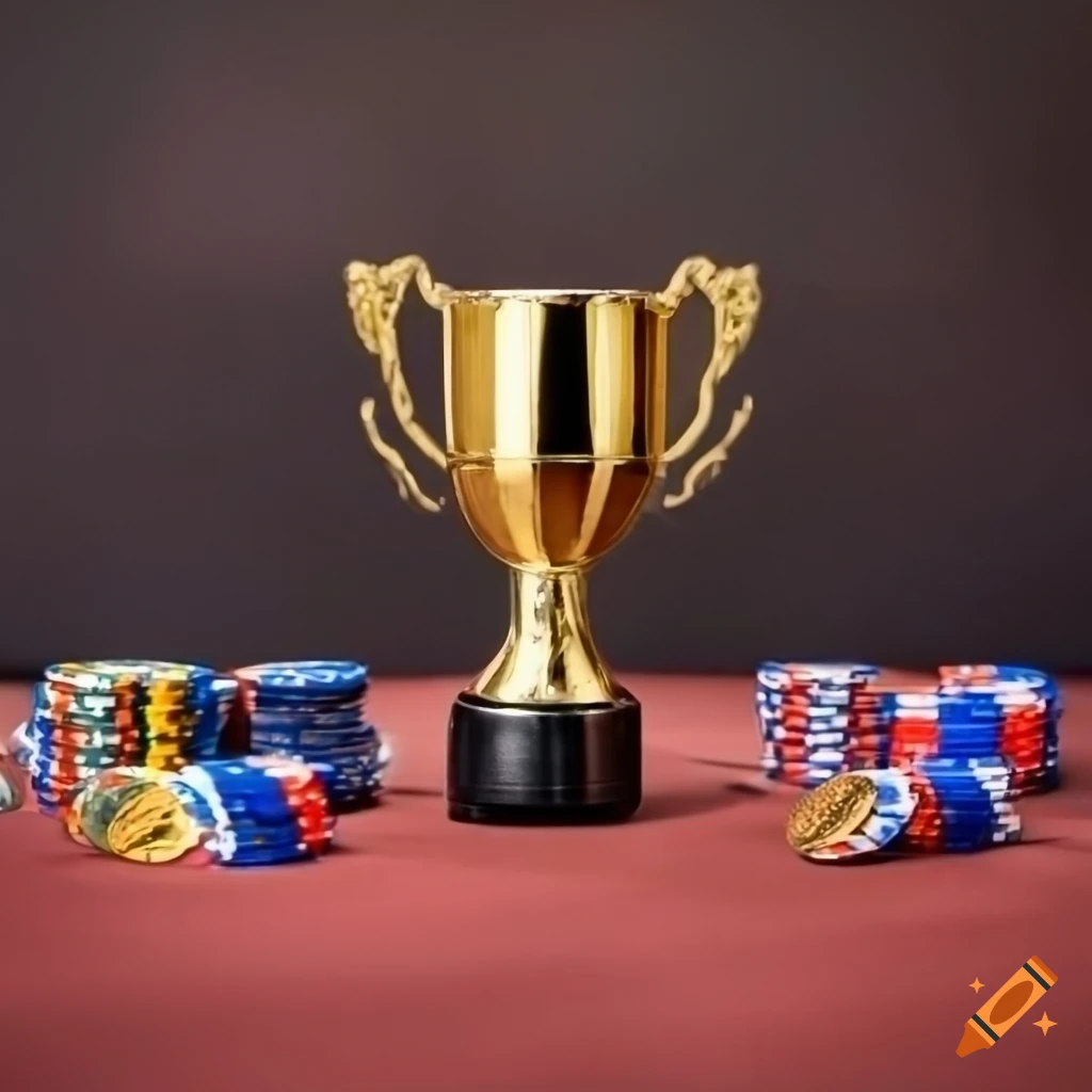 Trophies and medals displayed in a poker room