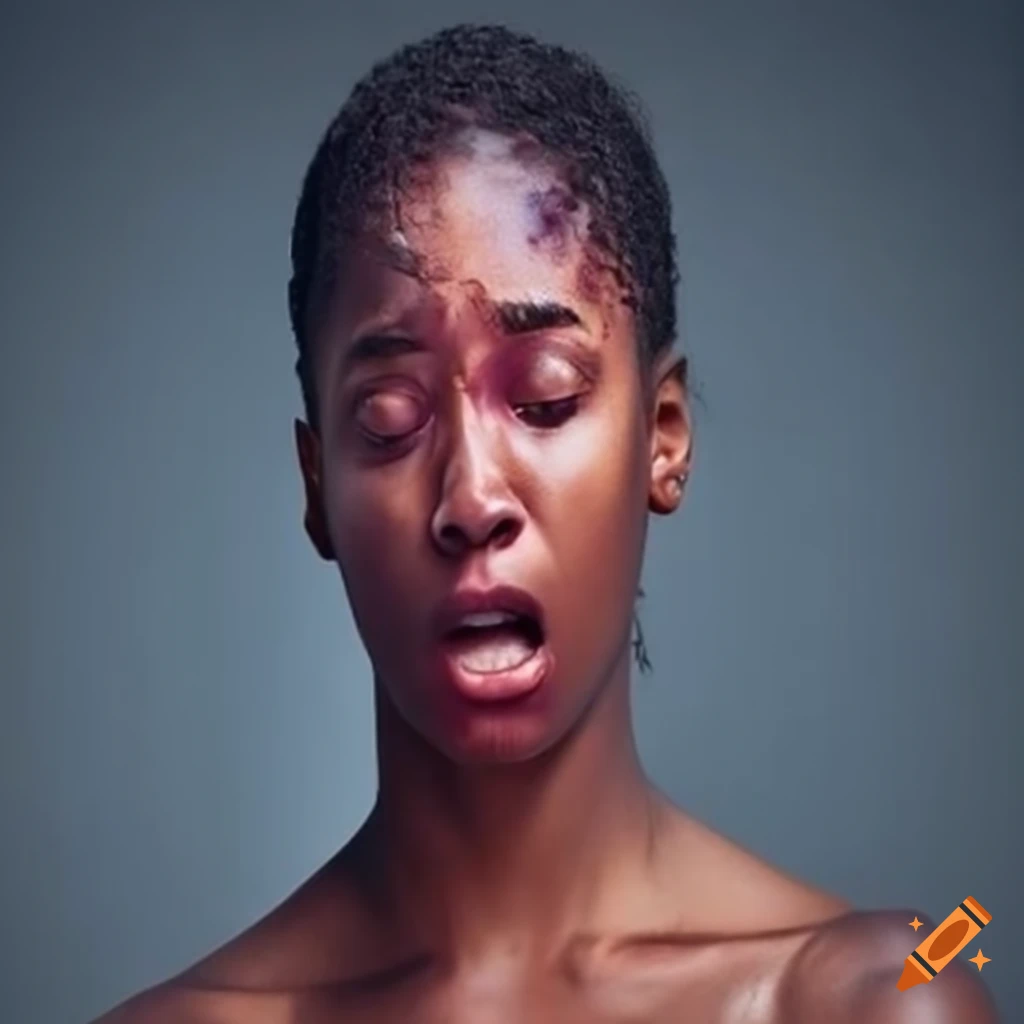 Young woman boxer with bruised black eye and dizzy expression on Craiyon