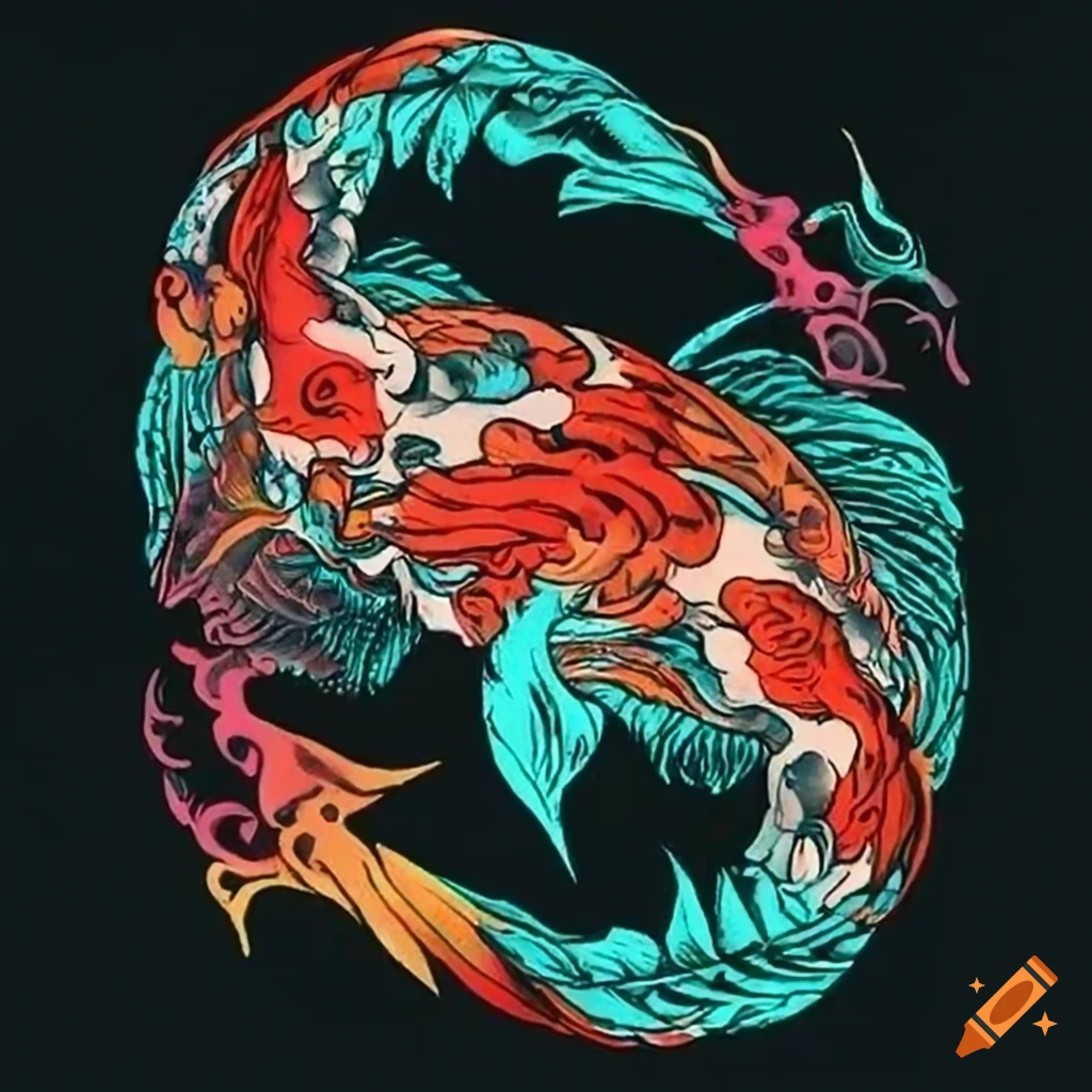 Colorful koi fish swimming in japanese-style setting symbolizing