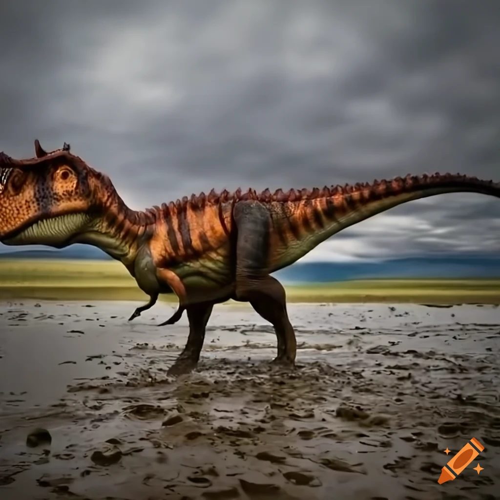 Carnotaurus with intricate color pattern in British Columbia mudflat