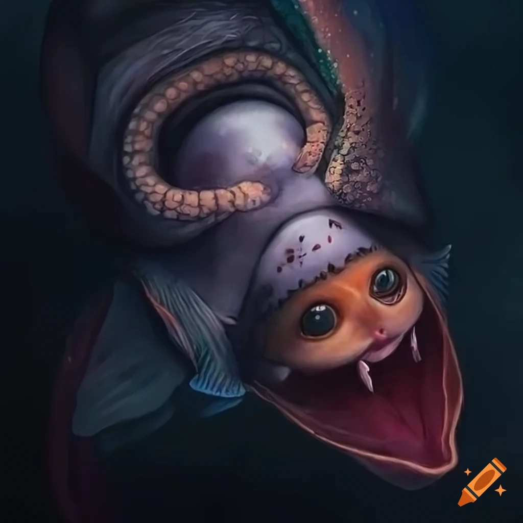 Surreal painting of a nonbinary pilot with fish-like ears