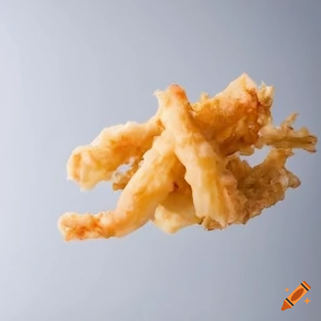 Tempura falling on a white background