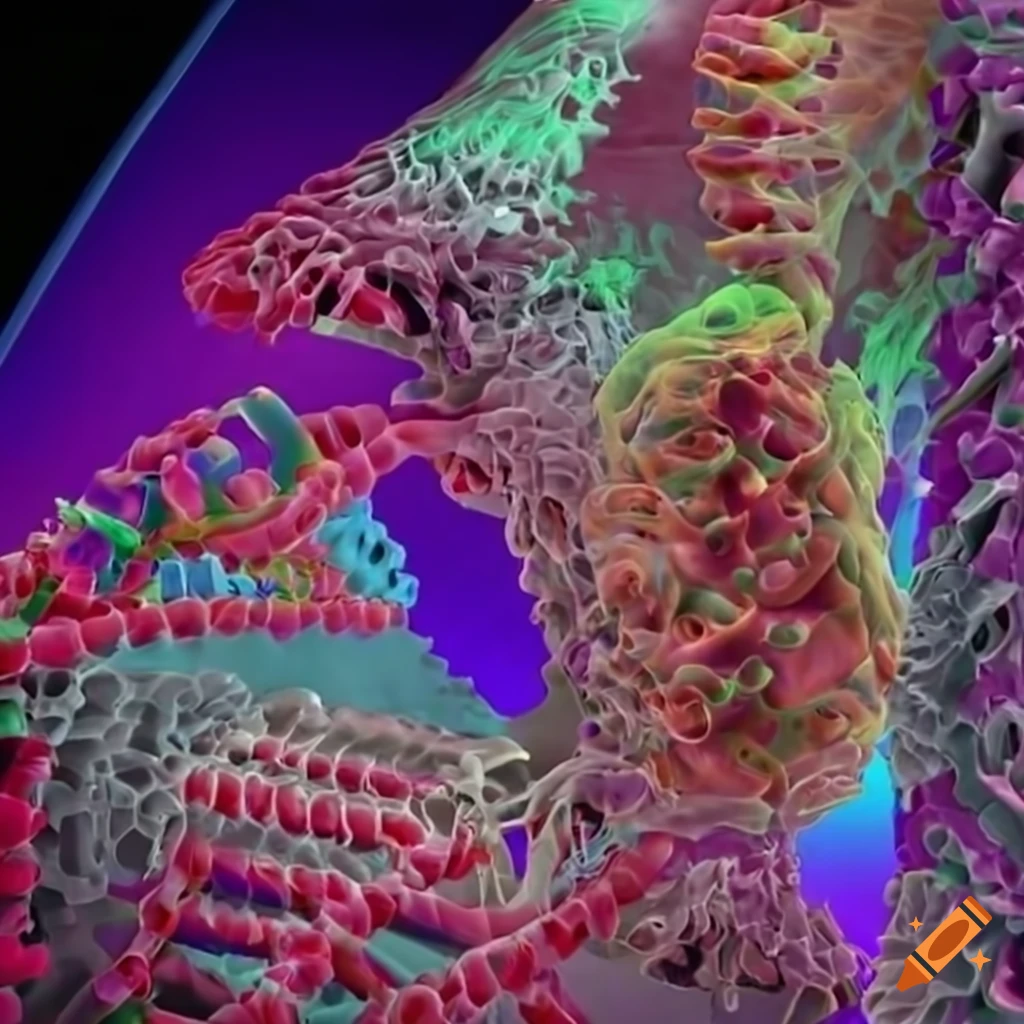 Hyper realistic front-facing closeup of a genetic-themed Bible illustration