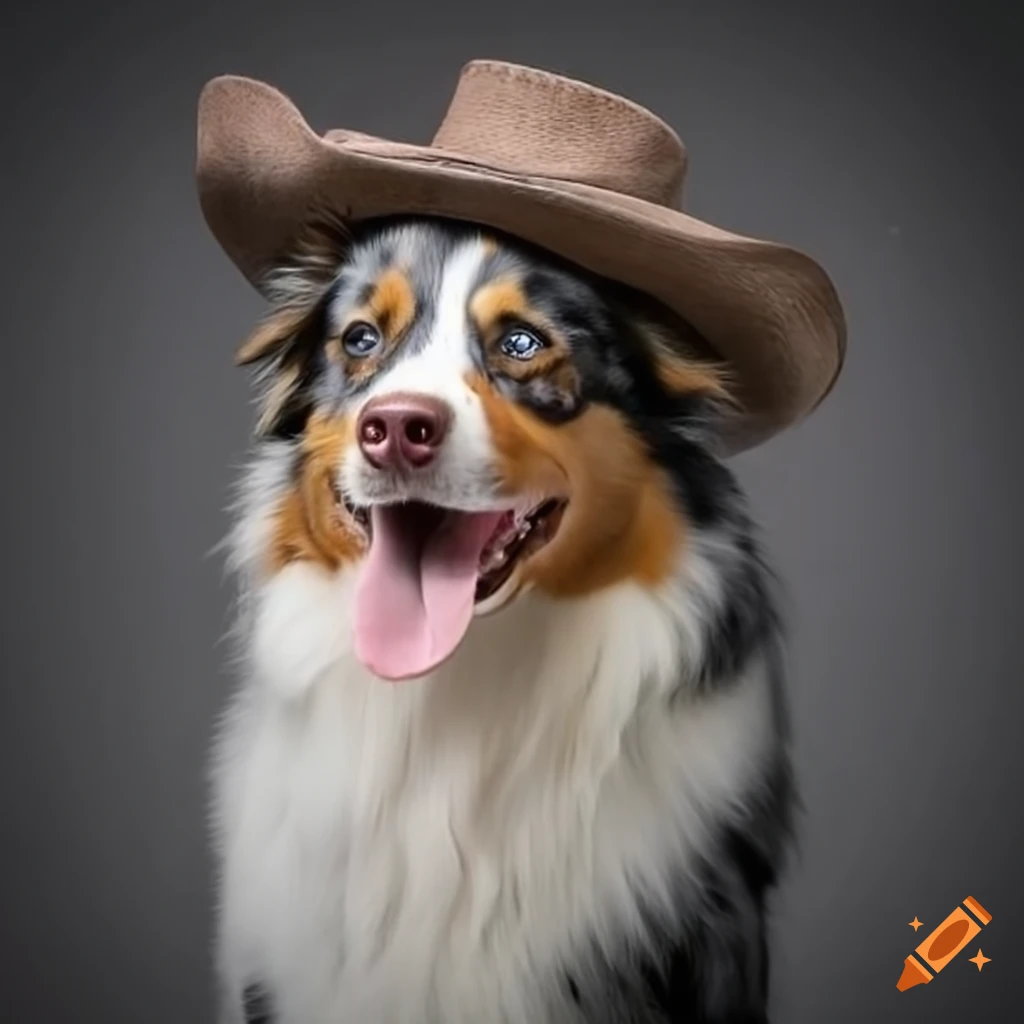 Australian shepherd wearing cowboy hat on Craiyon