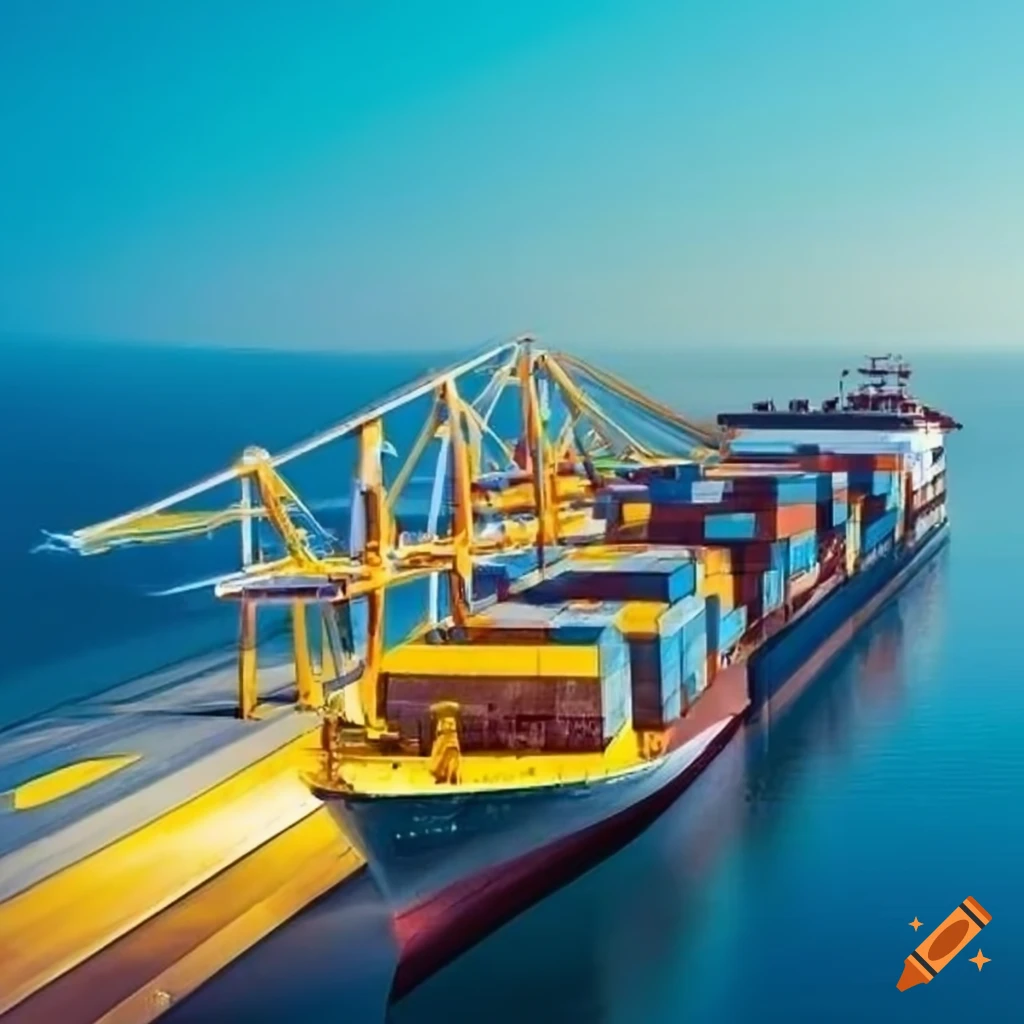 Shipping port with yellow and grey color palette