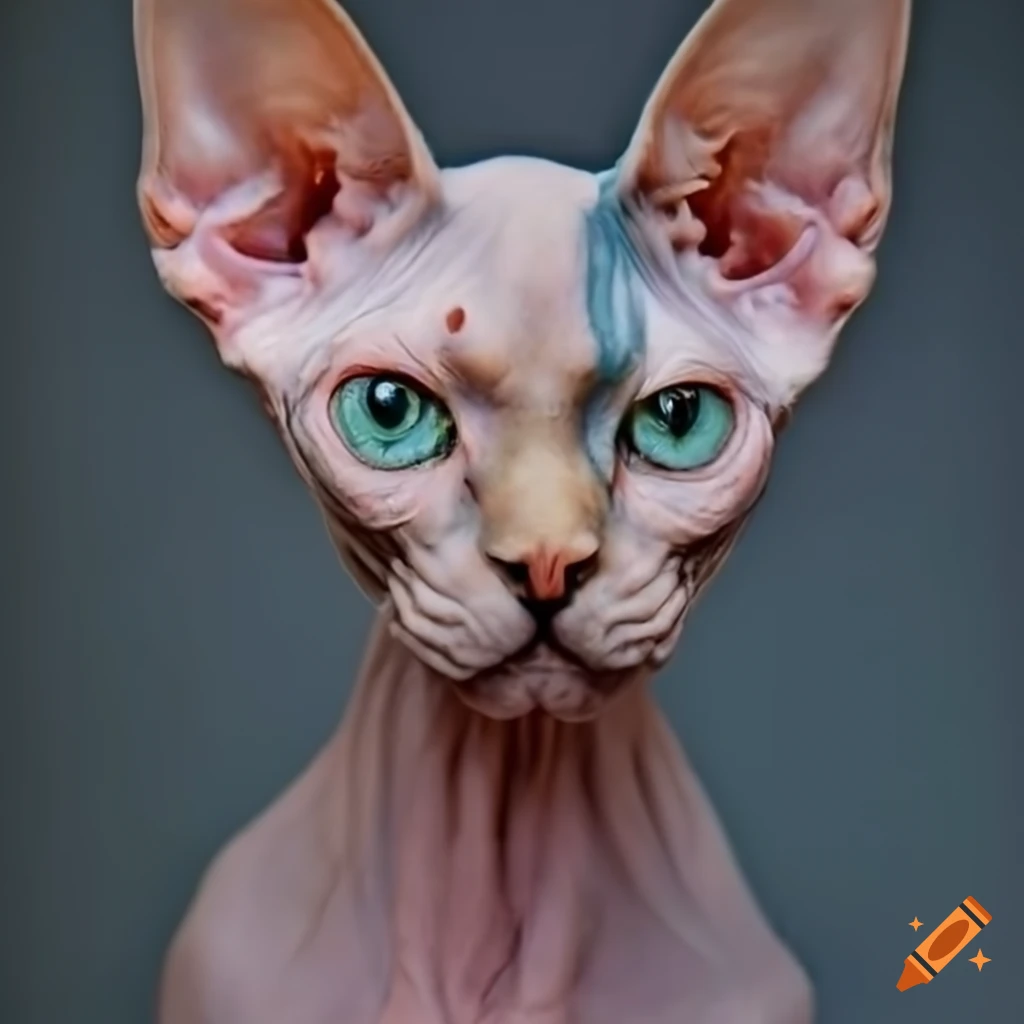 Front facing hyper realistic sphynx cat closeup on Craiyon