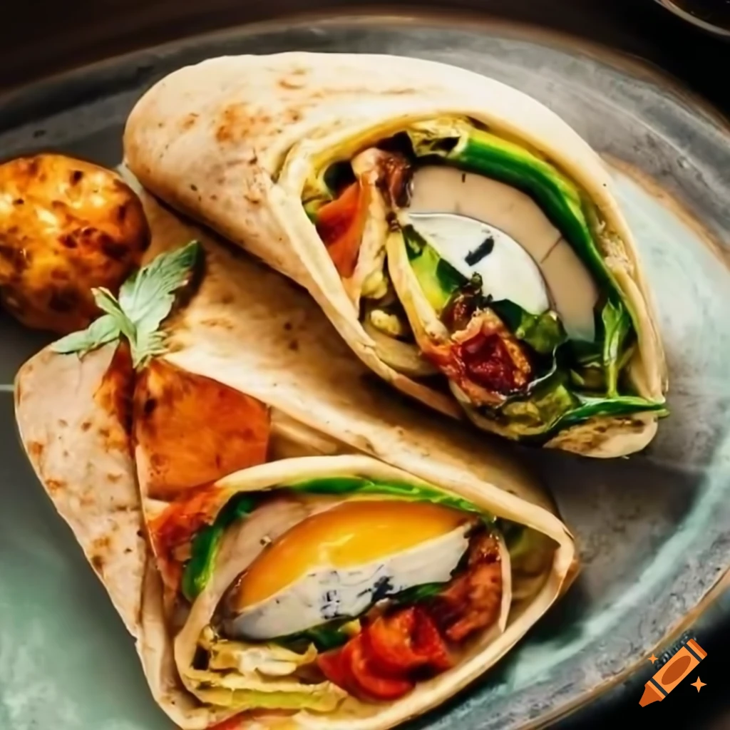 Wrap with scrambled eggs, grilled chicken, blue cheese, lettuce, and