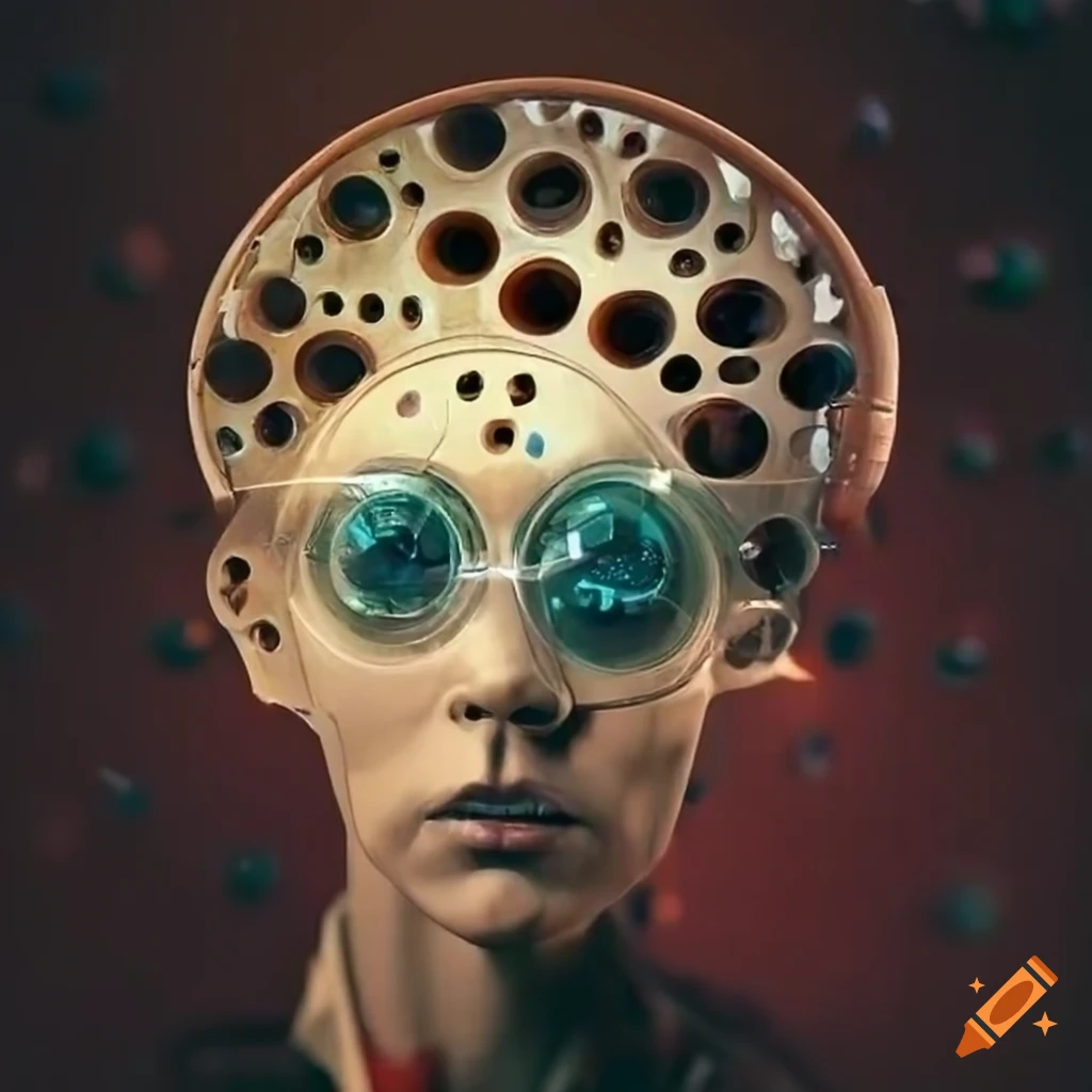 Surreal puzzle machine system with glass, copper, plastic, enigma ...
