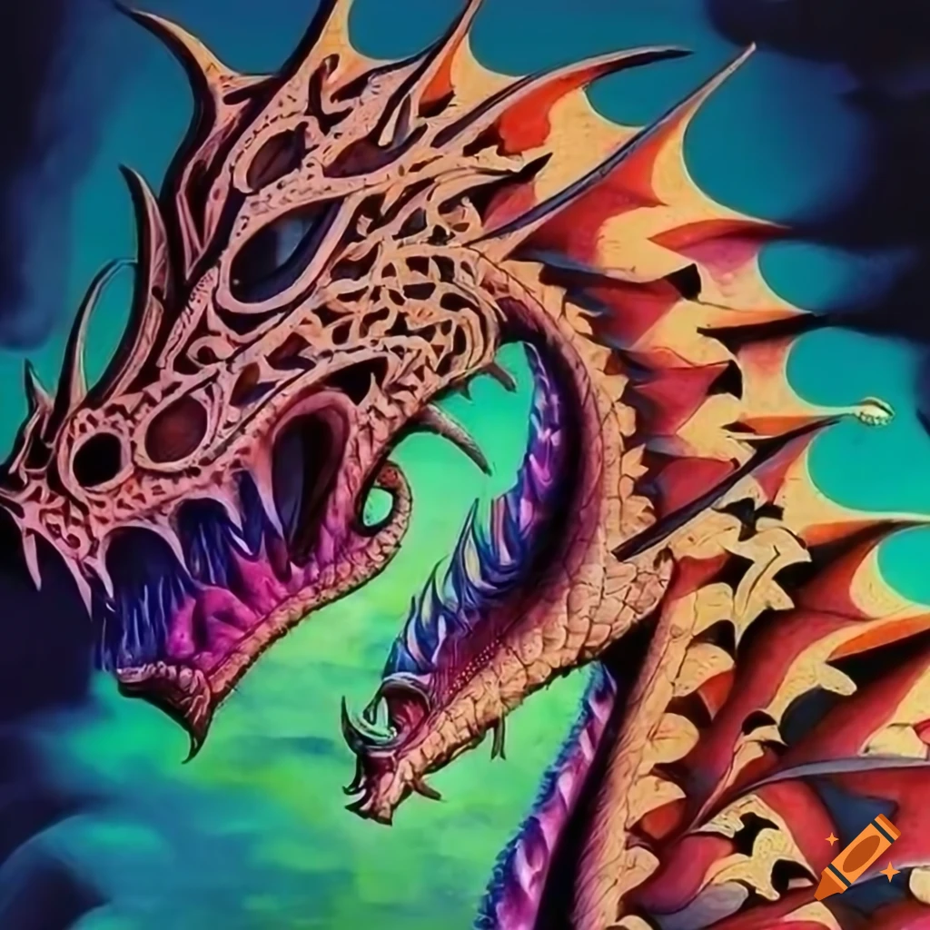 Dragon by m.c. escher with colorful design on Craiyon