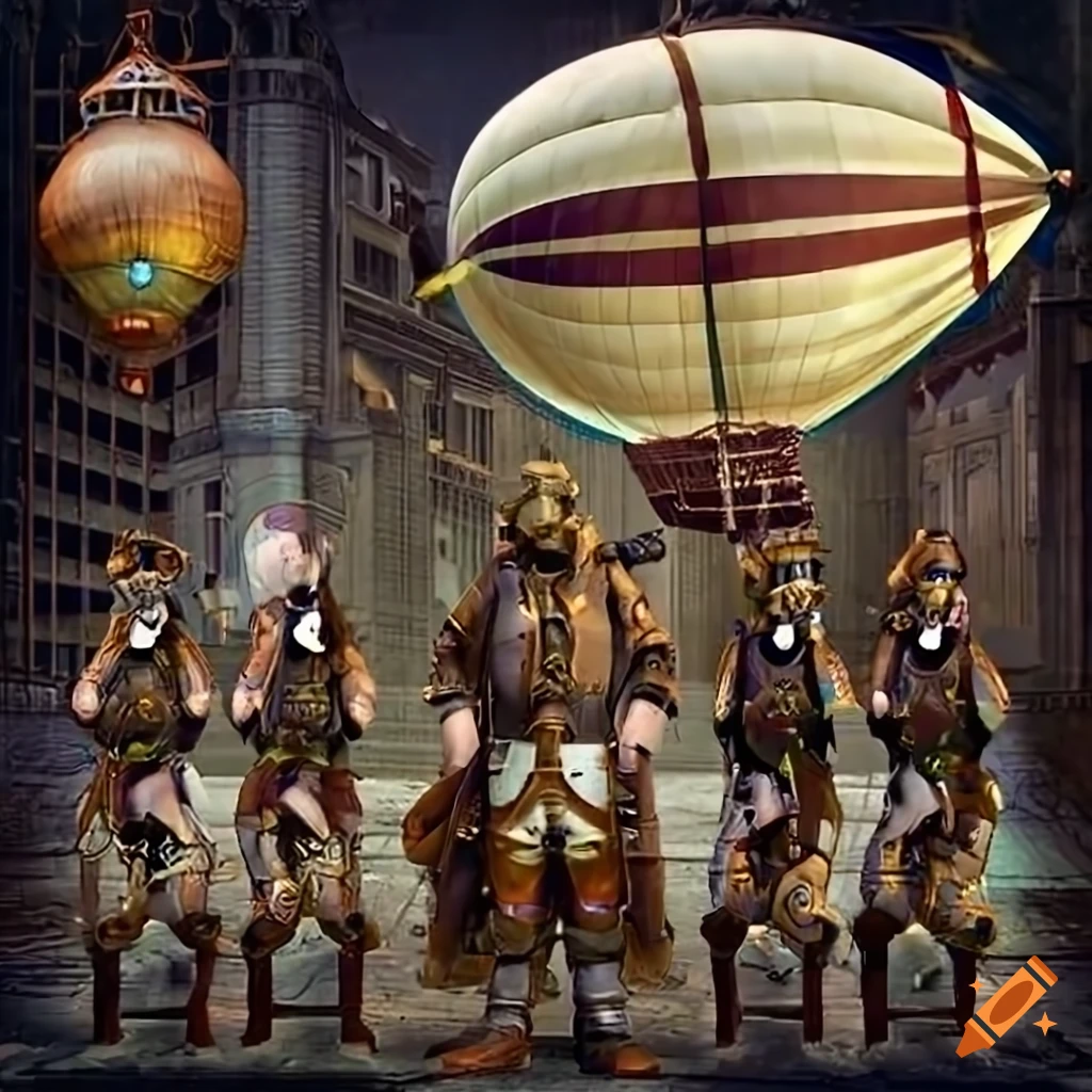 Steampunk airship adventure with maximum extreme hyper realistic details