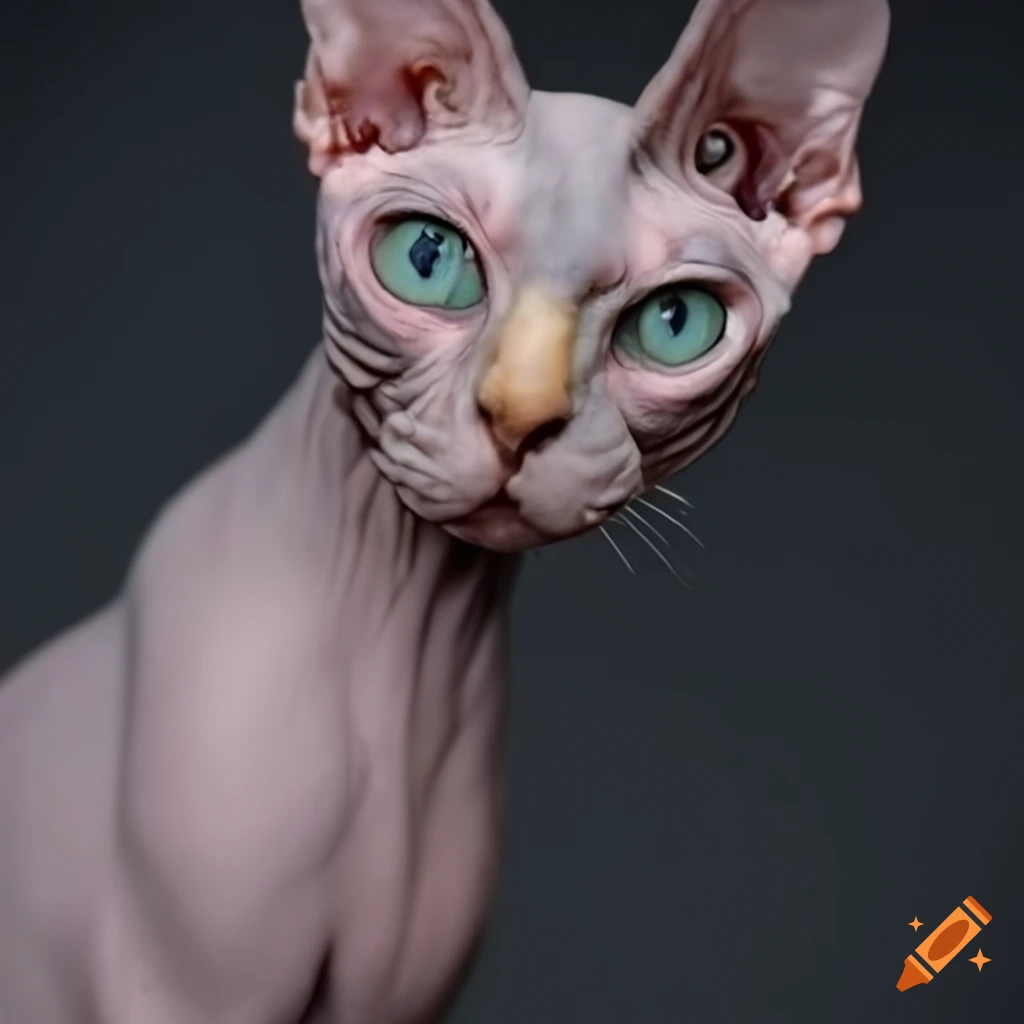 Front facing hyper realistic sphynx cat closeup on Craiyon