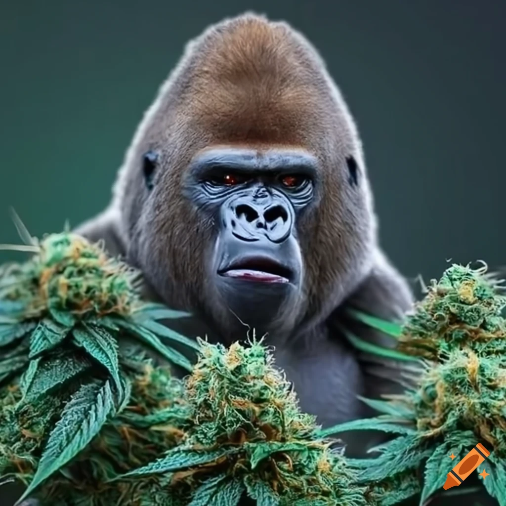 Gorilla with cannabis plant on Craiyon