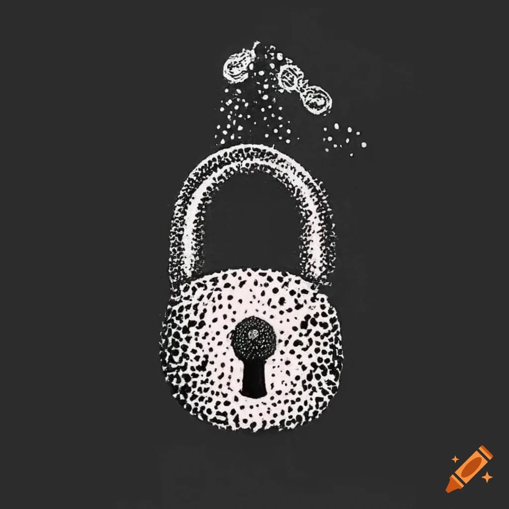 Minimalist pointillism tattoo of an open padlock with the number 2023