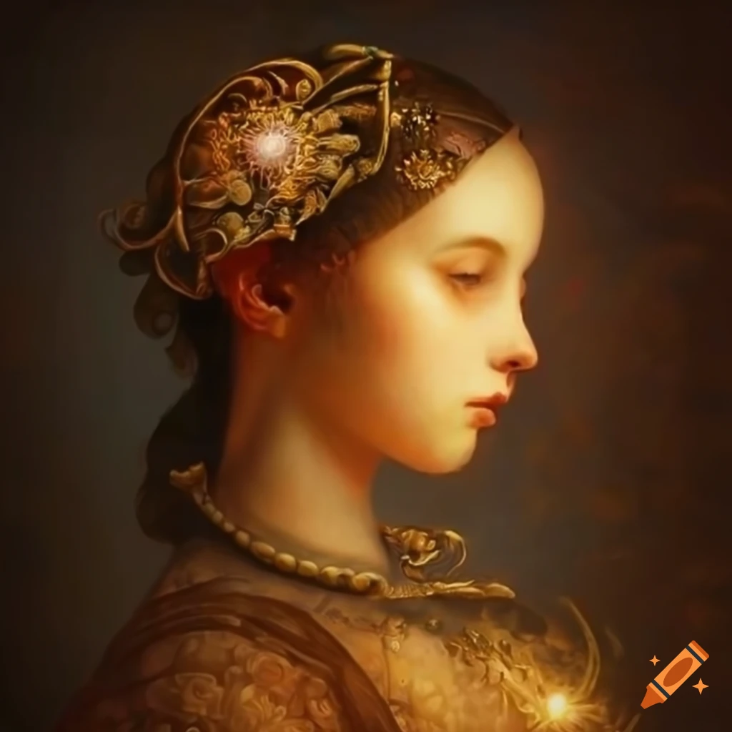 Dreamlike painting with fantasy and classical elements