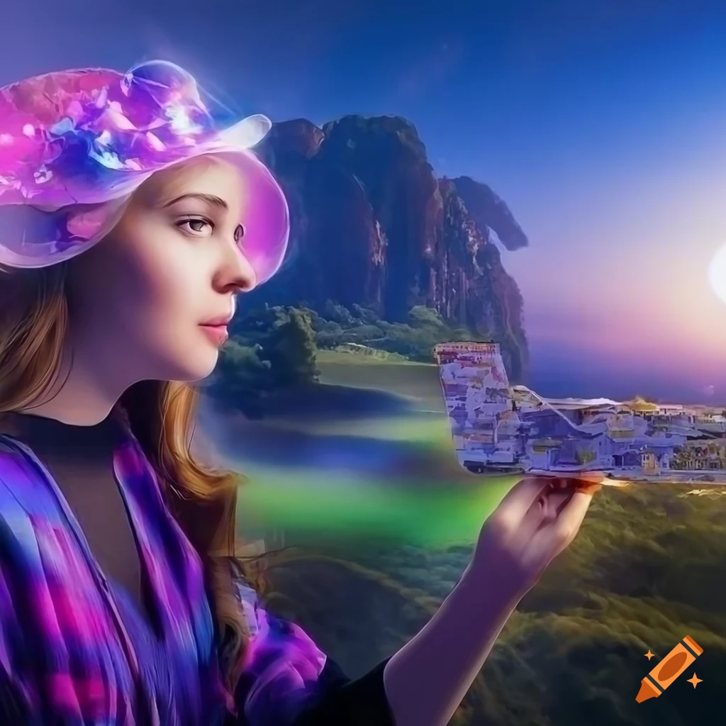 Woman with a treasure map looking at magical animal outlines in a dreamscape