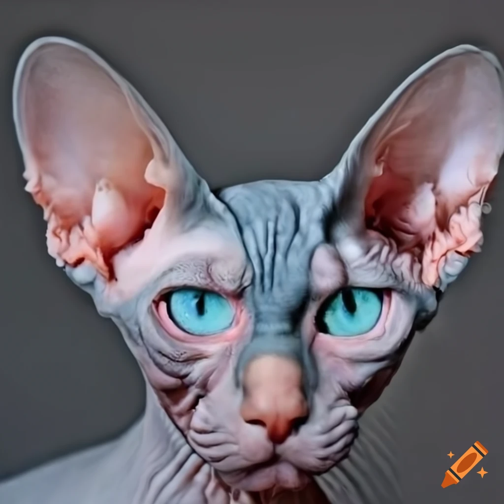 Front facing hyper realistic sphynx cat closeup on Craiyon