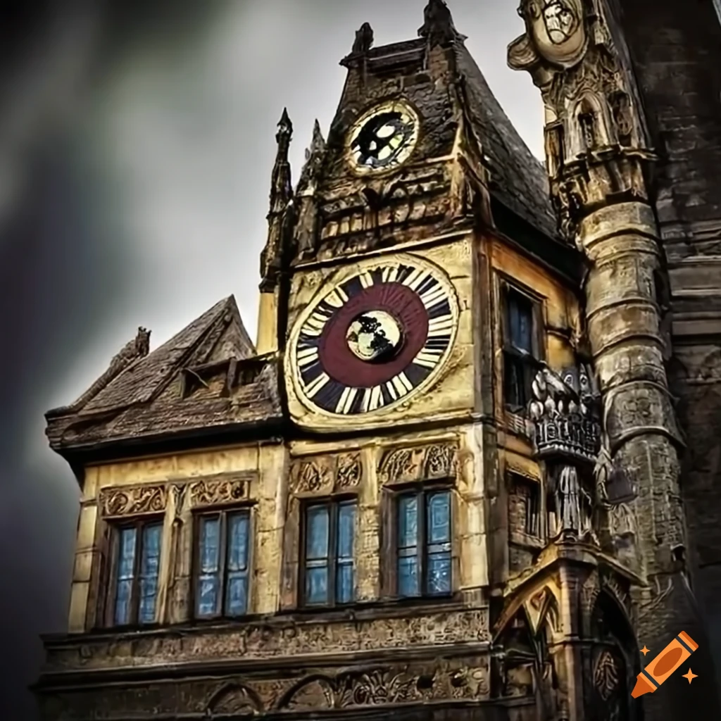 Gothic clock tower dream house with goblin and bearded dragon