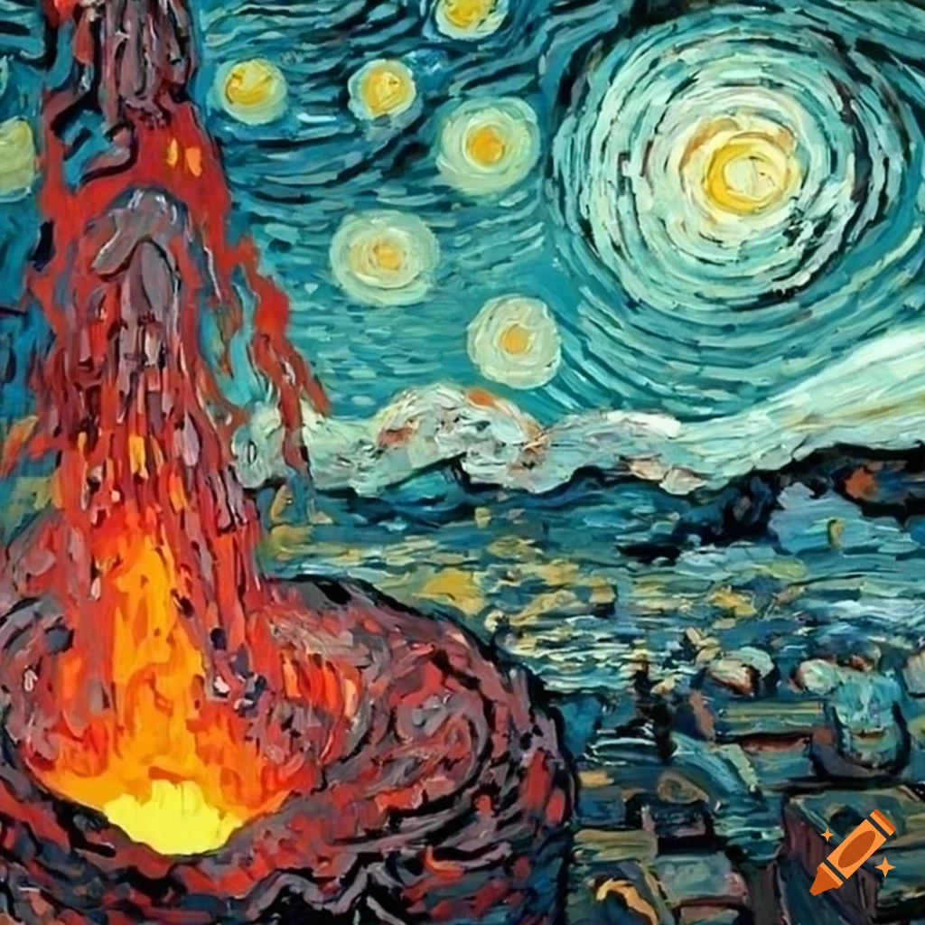 Volcano erupting painted by van gogh on Craiyon