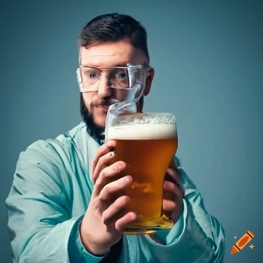 Man brewing beer in a laboratory setting on Craiyon
