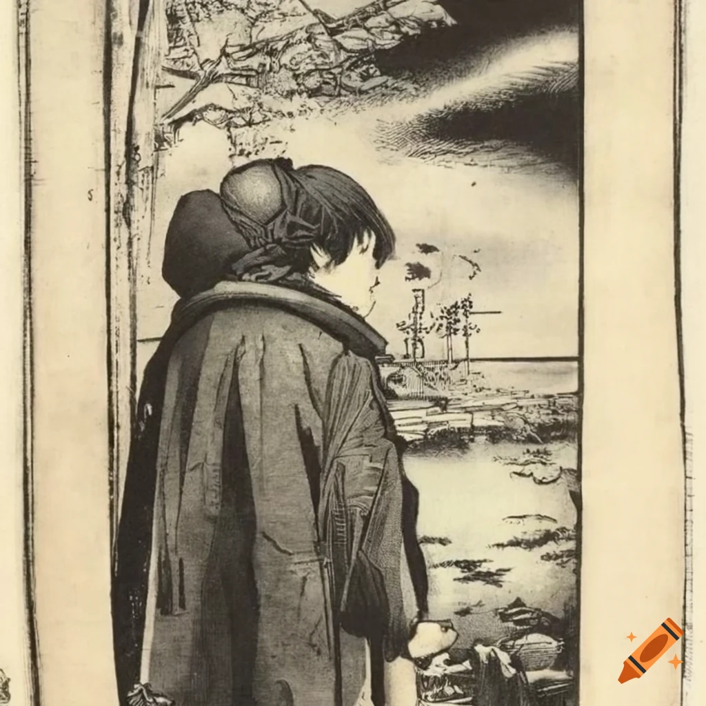 Old retro black and white vintage manga man in an artistic style on Craiyon