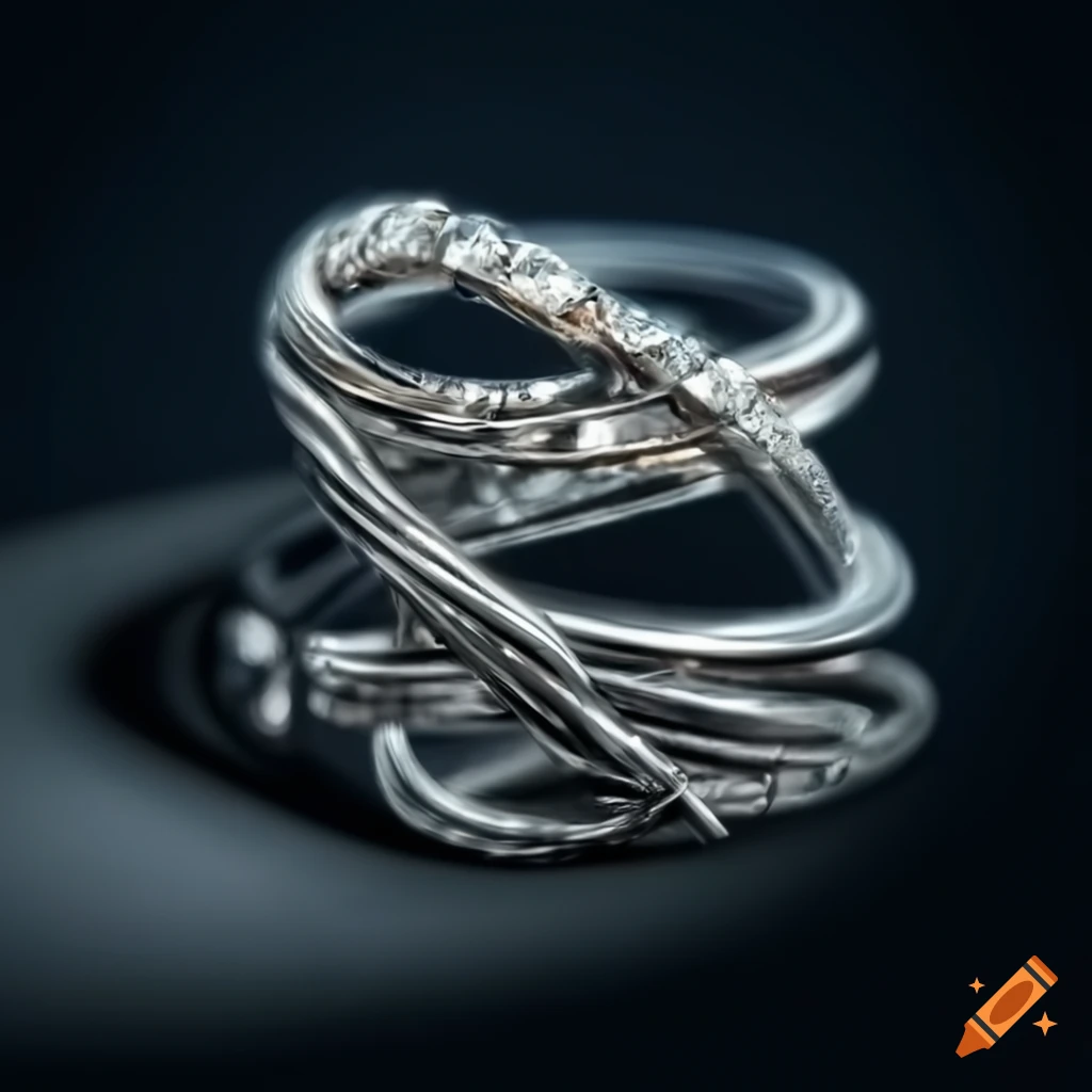 Detailed and realistic silver wire wrapped around diamond rings on Craiyon