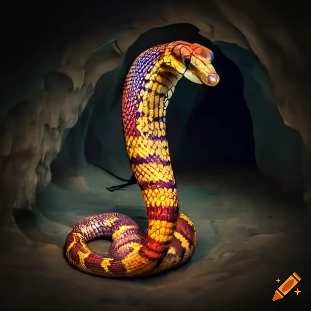 Colorful python cobra in a surrealistic cavern on Craiyon