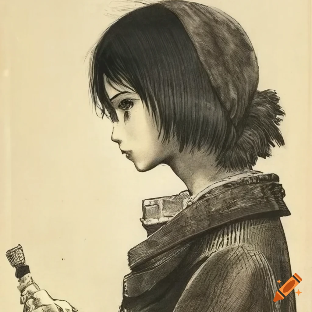 Vintage black and white manga-style retro magazine illustration on Craiyon