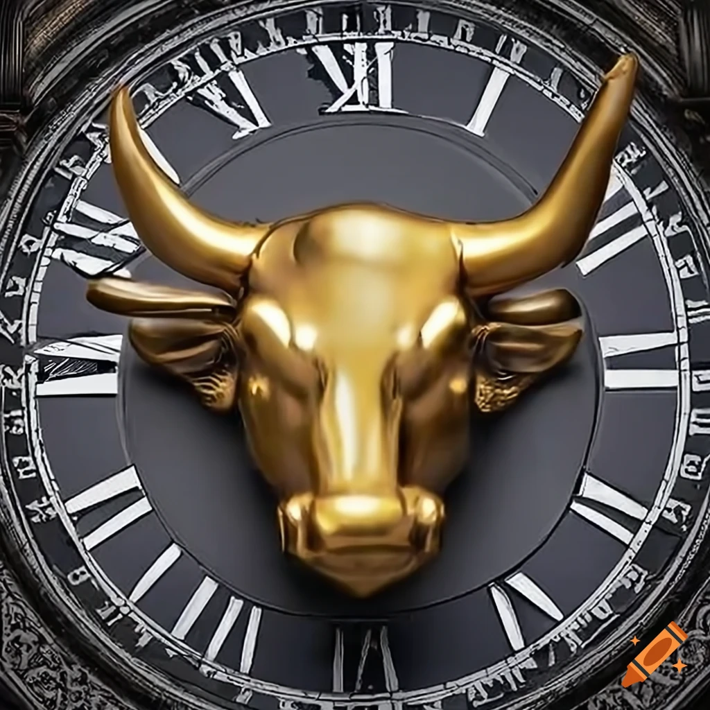 Iconic representation of Wall Street's stock market growth with a golden bull and intricate clock background