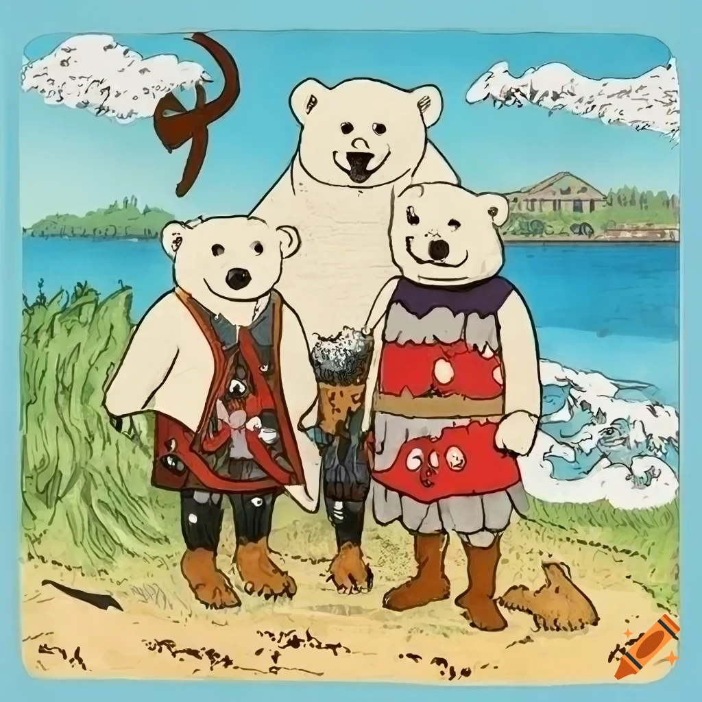 Three polar bear friends in pirate outfits exploring the world on a ...