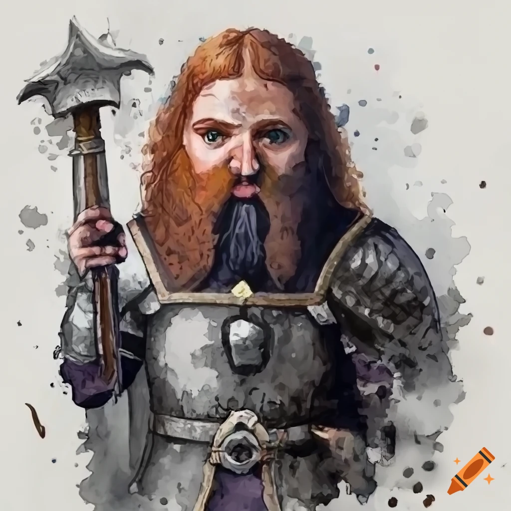 Blackandwhite wanted poster of a male cleric dwarf from a medieval