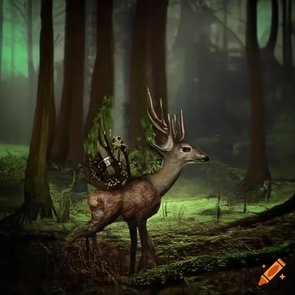Steampunk Deer in an opulent forest