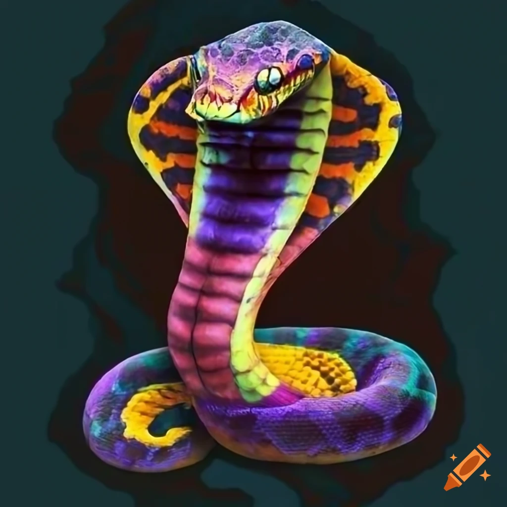 Colorful python cobra in a dark surrealistic cavern on Craiyon