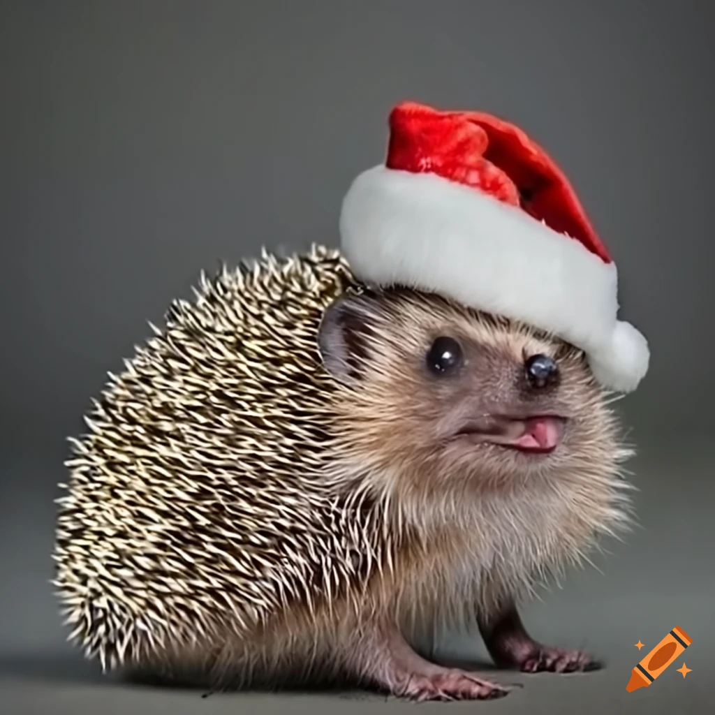 Cute hedgehog wearing a santa hat on Craiyon
