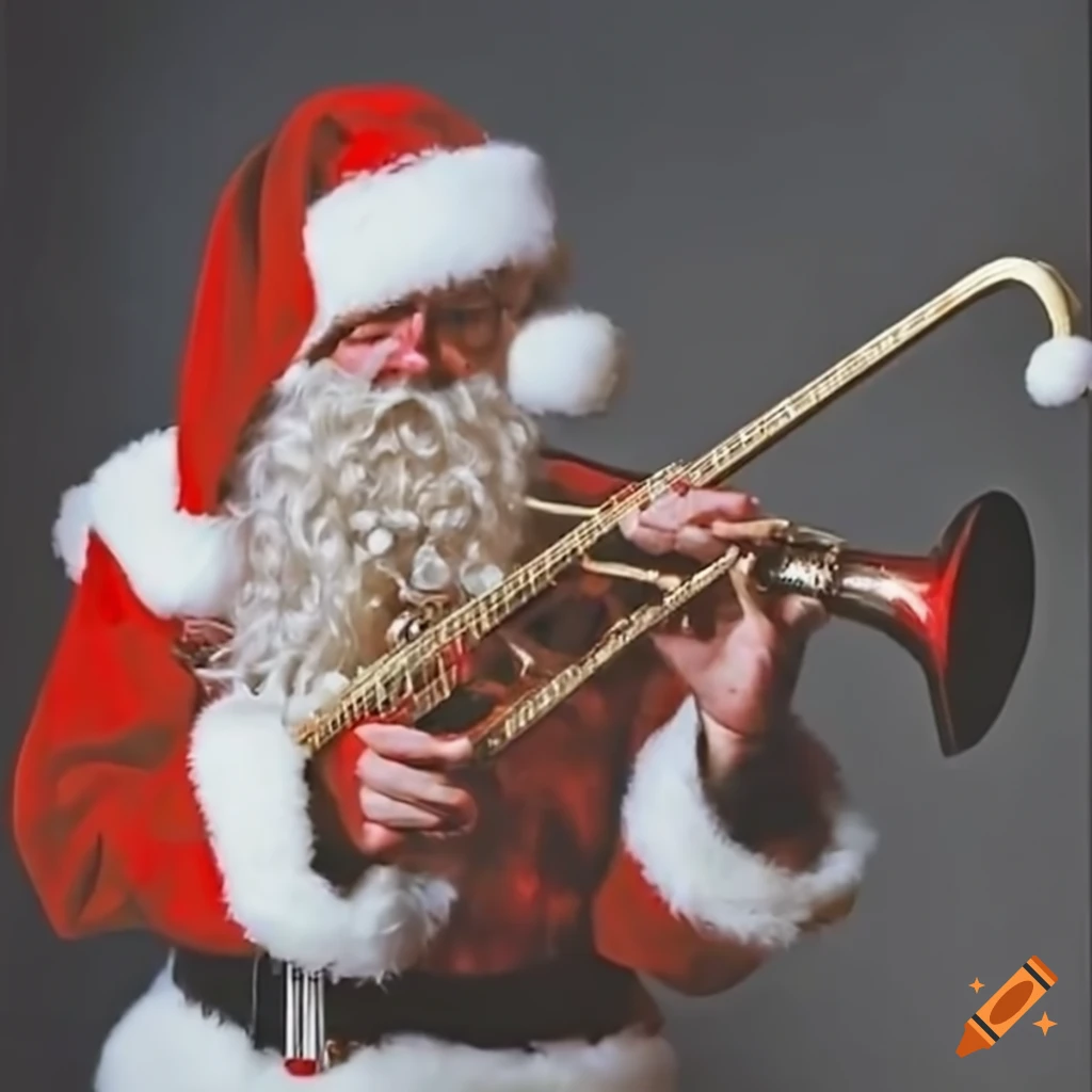 Black Sabbath band members in Santa Claus outfits playing instruments