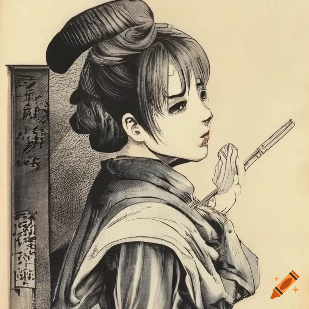 Vintage black and white manga style man in old retro magazine on Craiyon