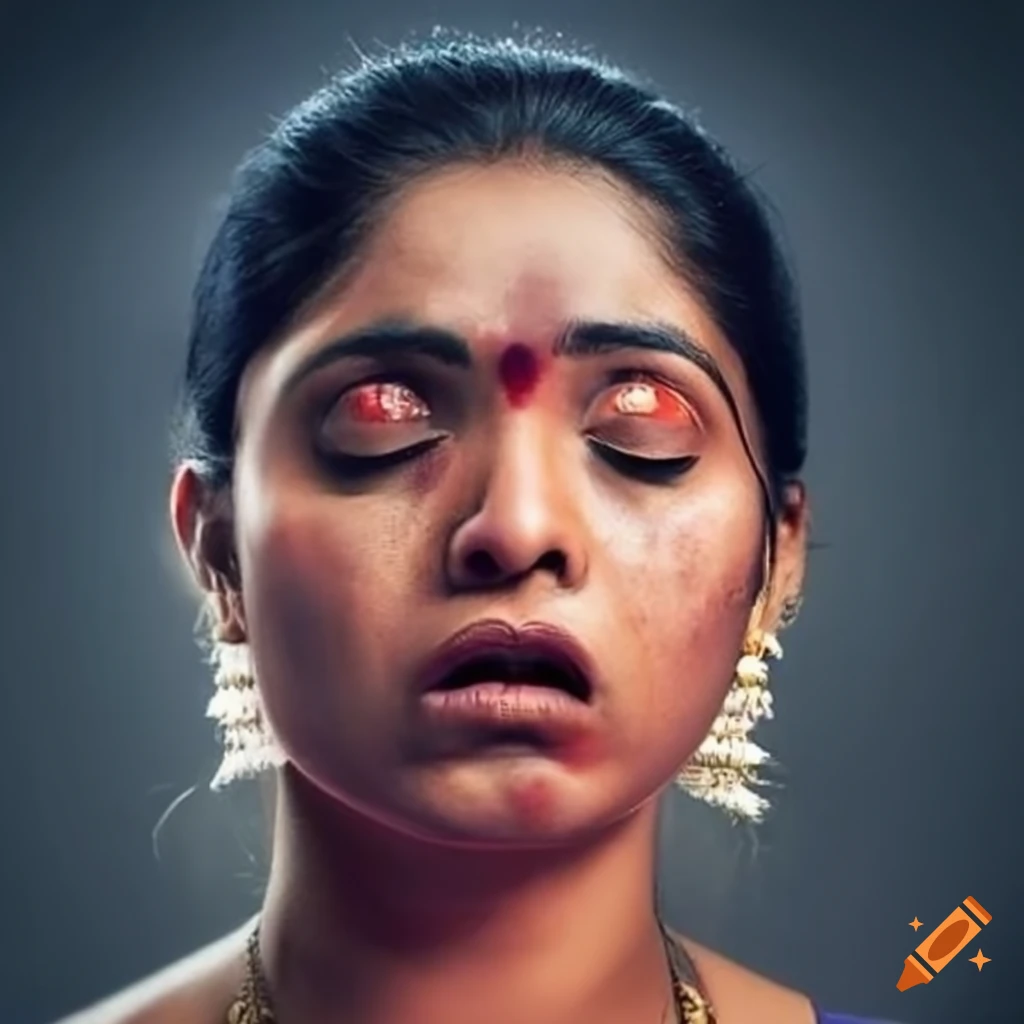 South Indian woman fighter with bruised and stunned expression