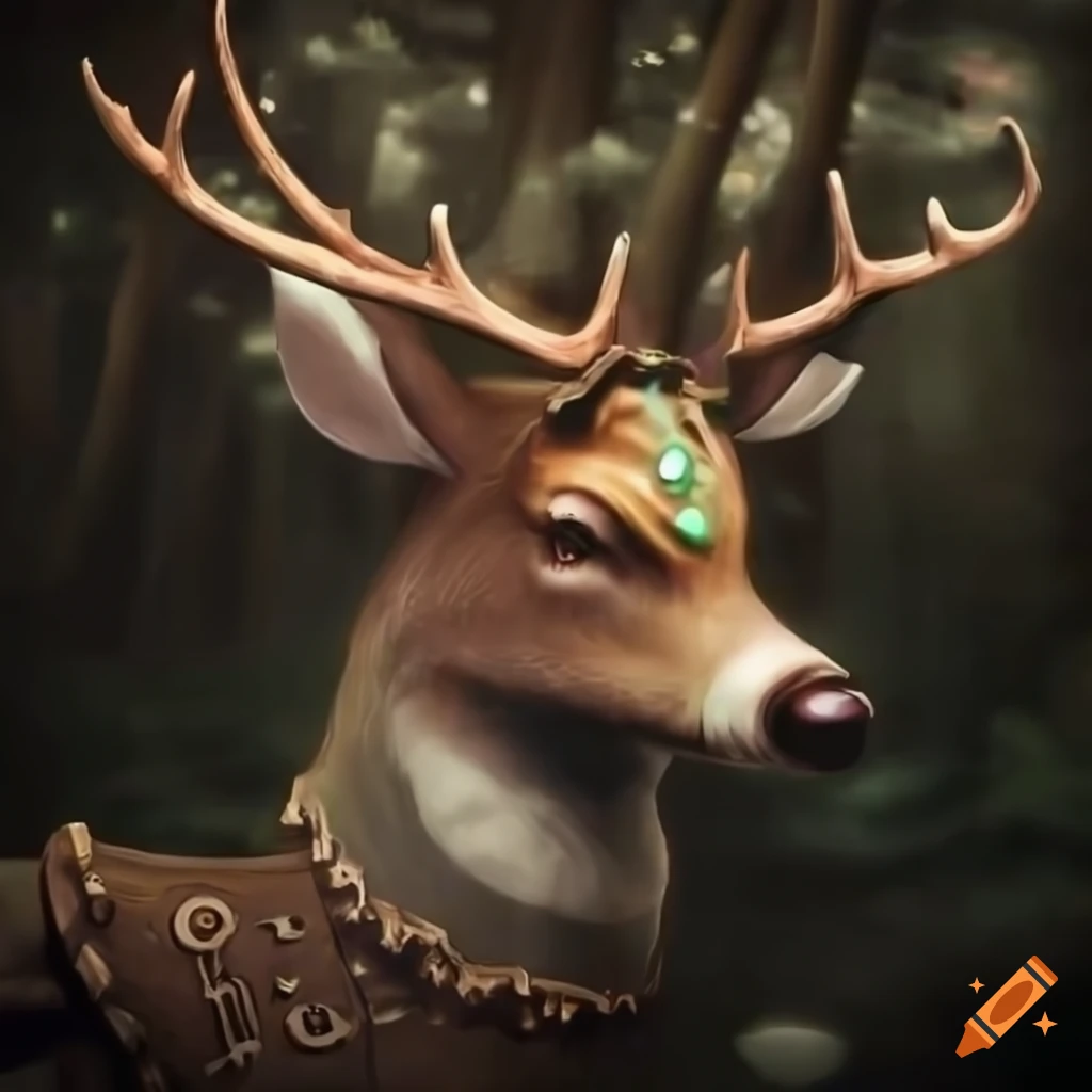 Steampunk Deer in an opulent forest