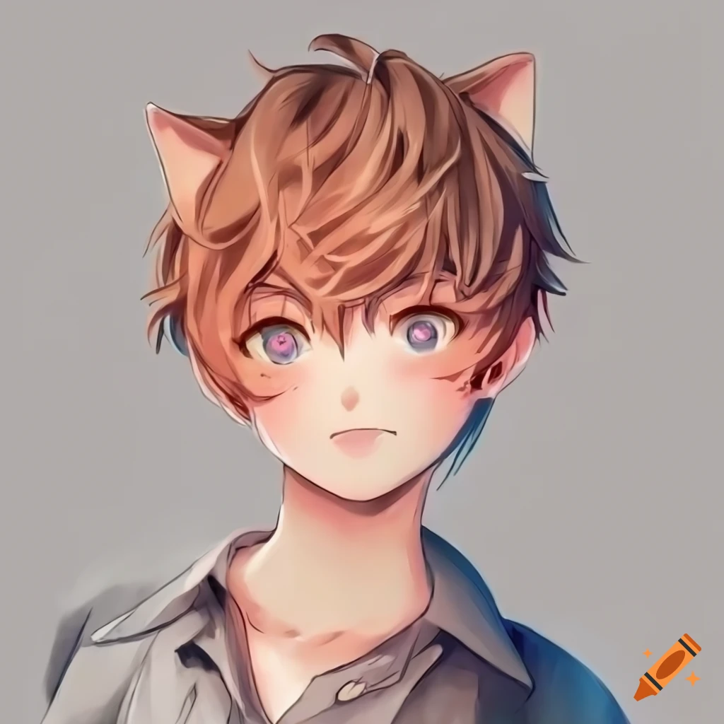 Cute anime cat boy with cat ears and a tail on Craiyon
