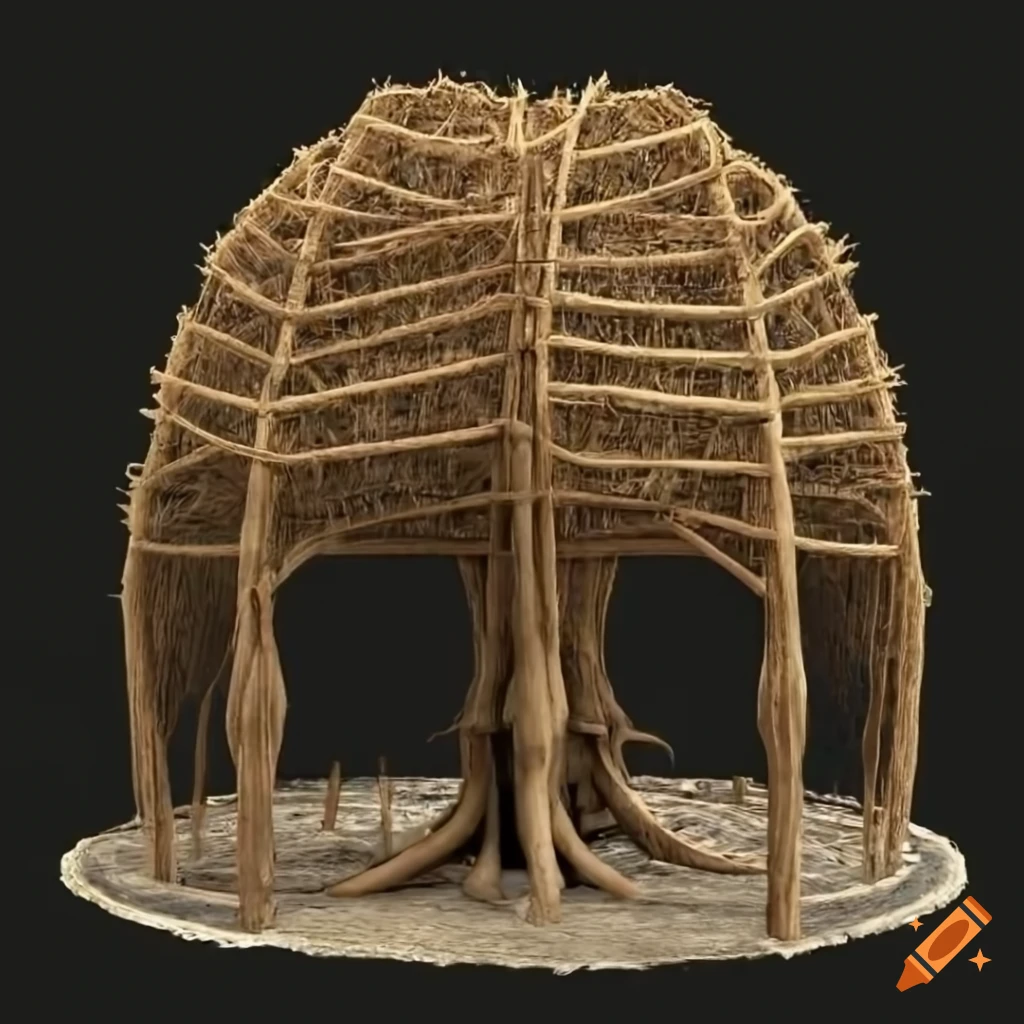 Pavilion made of interwoven straw with organic architecture located on a hill near the jungle