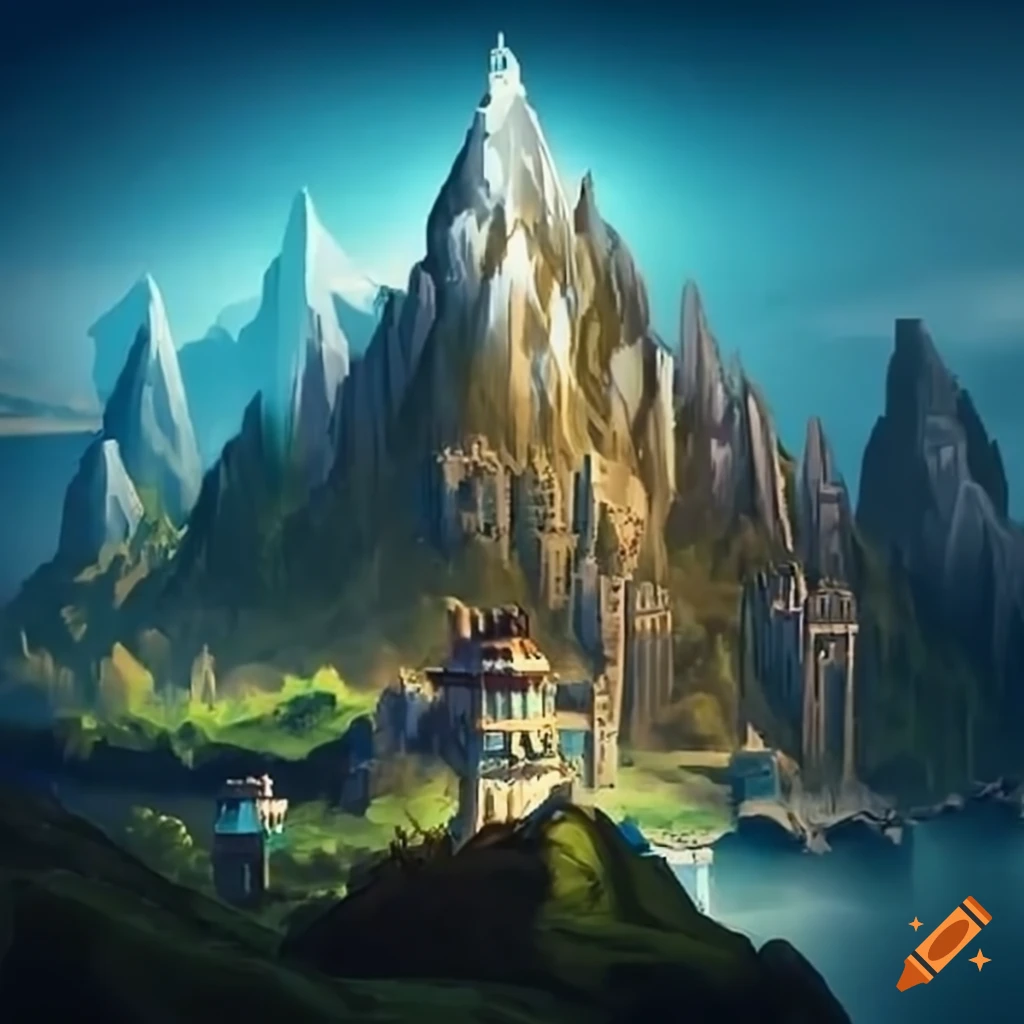 Dwarf city nestled in a mountain on Craiyon