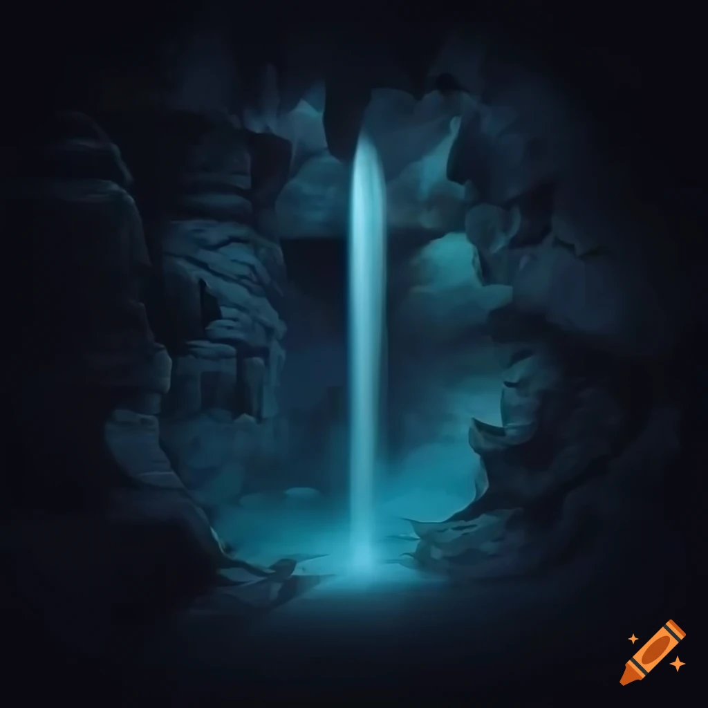 Waterfall in a dark cavern on Craiyon