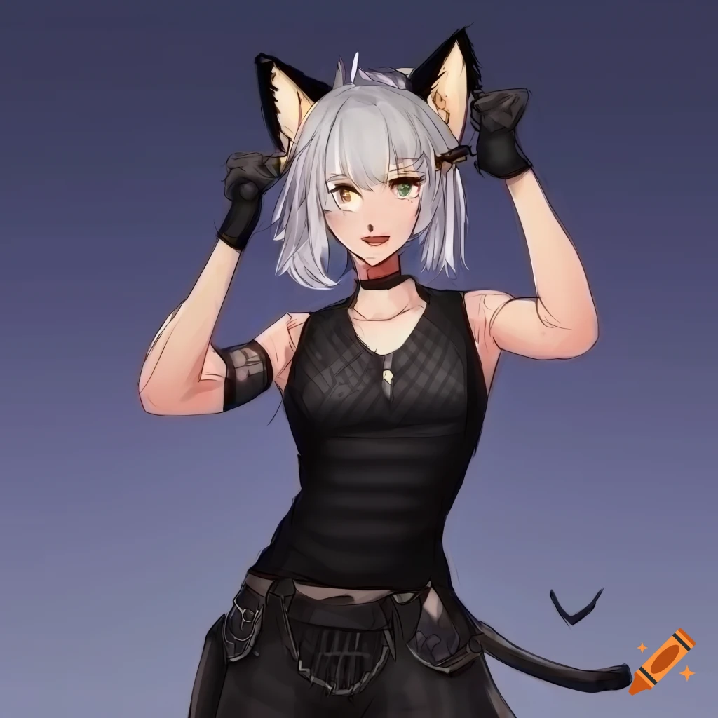 Vtuber character with cat ears and tomboy style on Craiyon