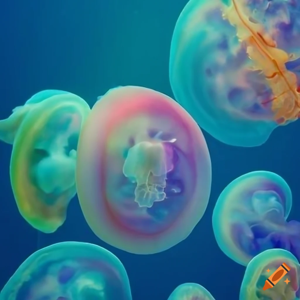 Vibrant photo realistic rainbow jellyfish on Craiyon
