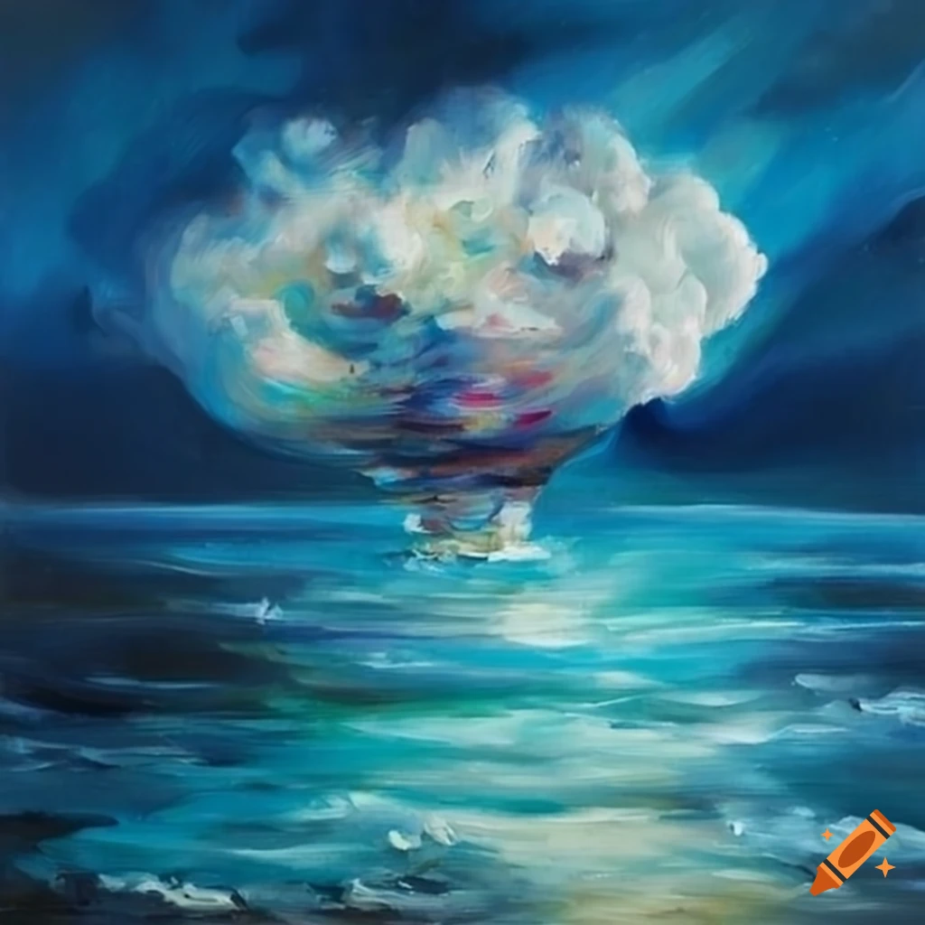 Artistic oil painting of a funnel cloud over a stormy ocean on Craiyon