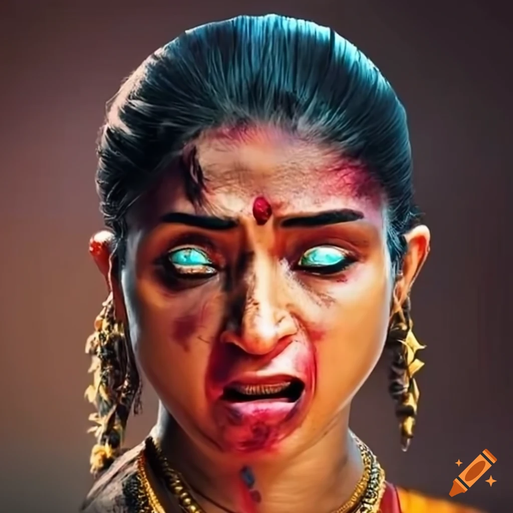 South Indian woman in kungfu stance with a dizzy and stunned expression