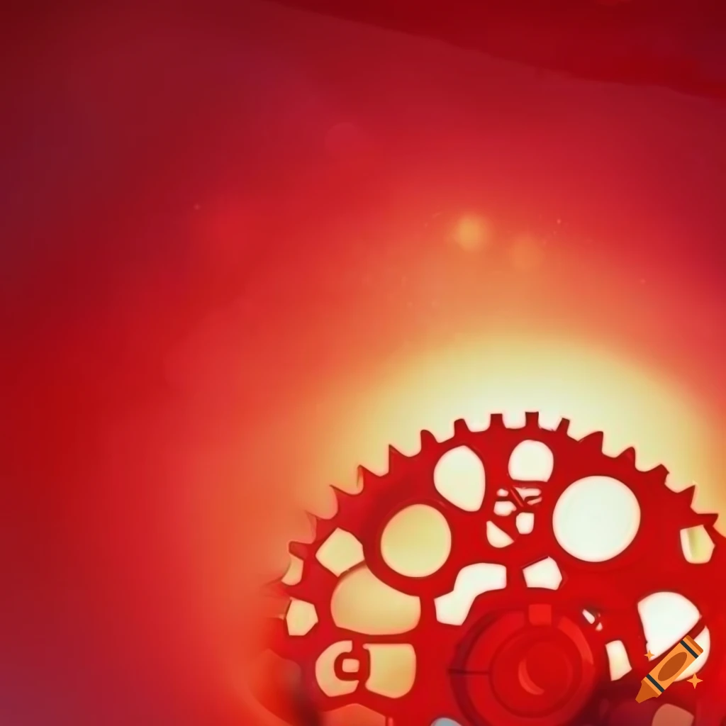 Frohes neues Jahr 2024 on red background with gears