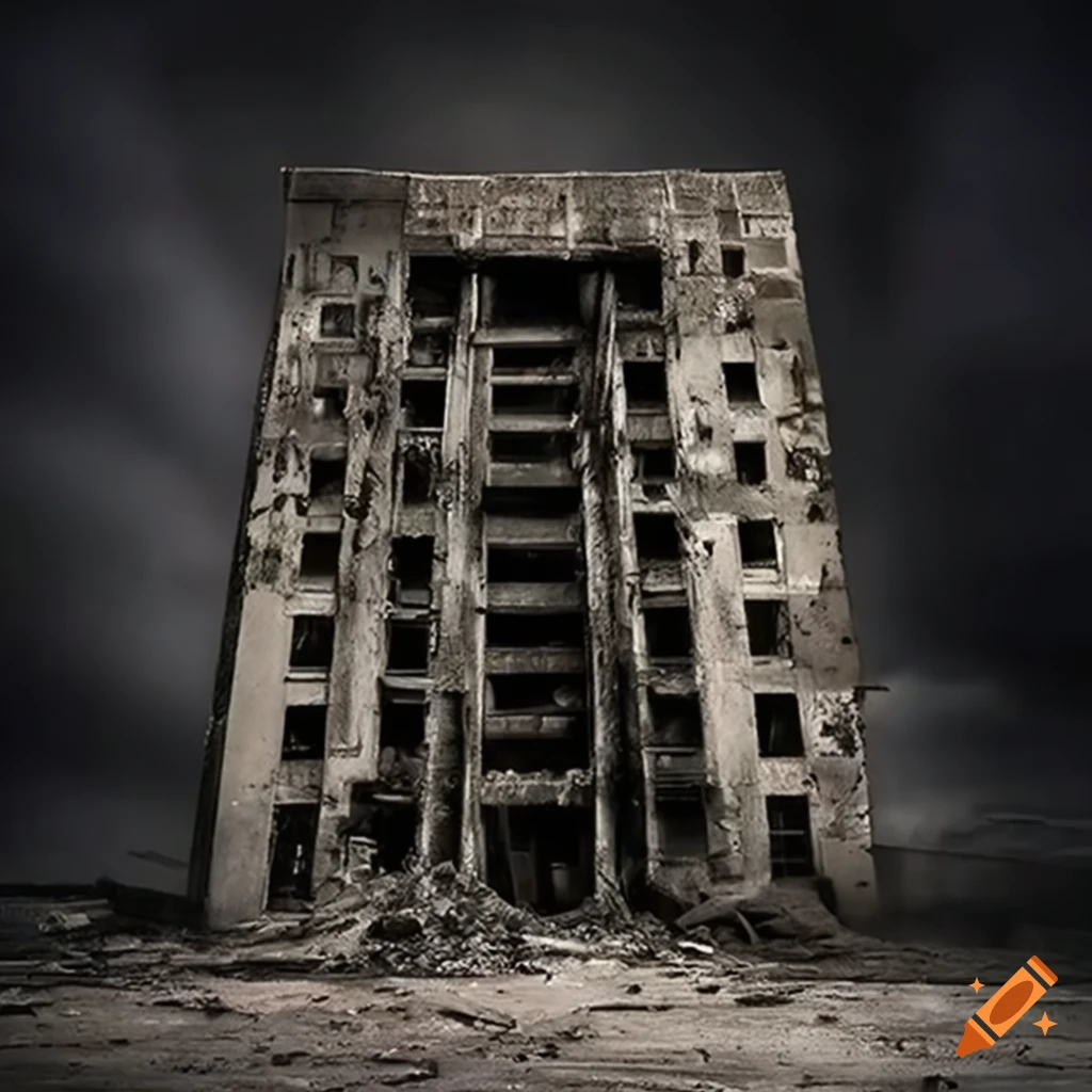 Modern apocalyptic architecture with scary figure on Craiyon