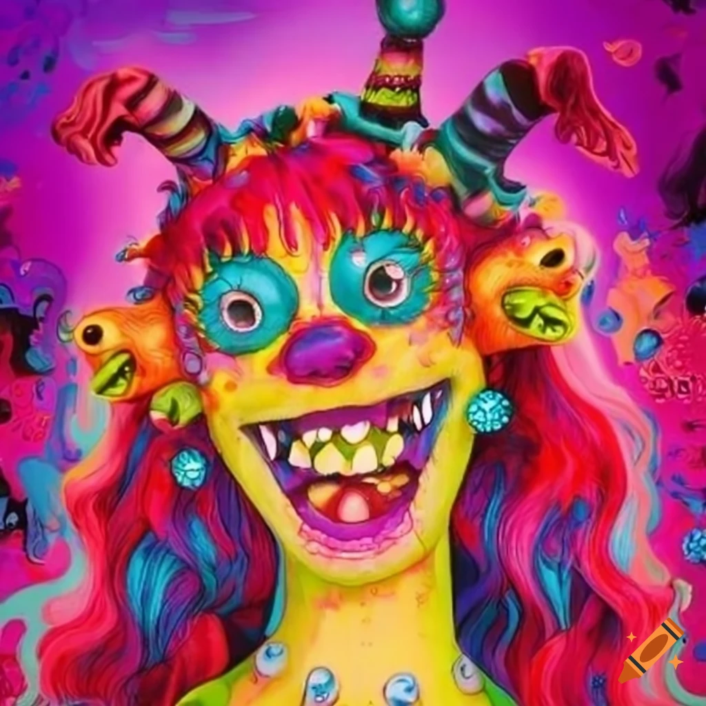 Colorful lisa frank monster illustration on Craiyon