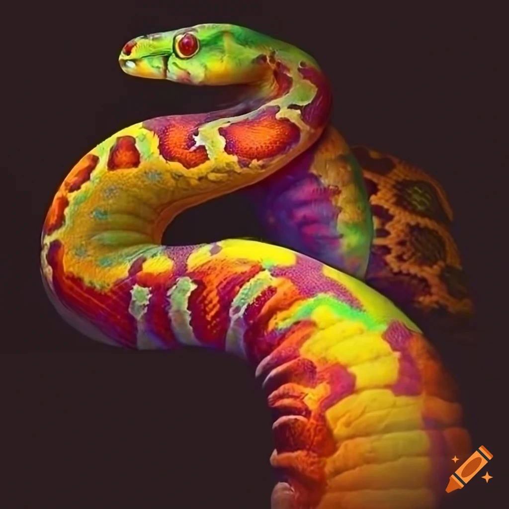 Colorful realistic python in a surreal cavern on Craiyon